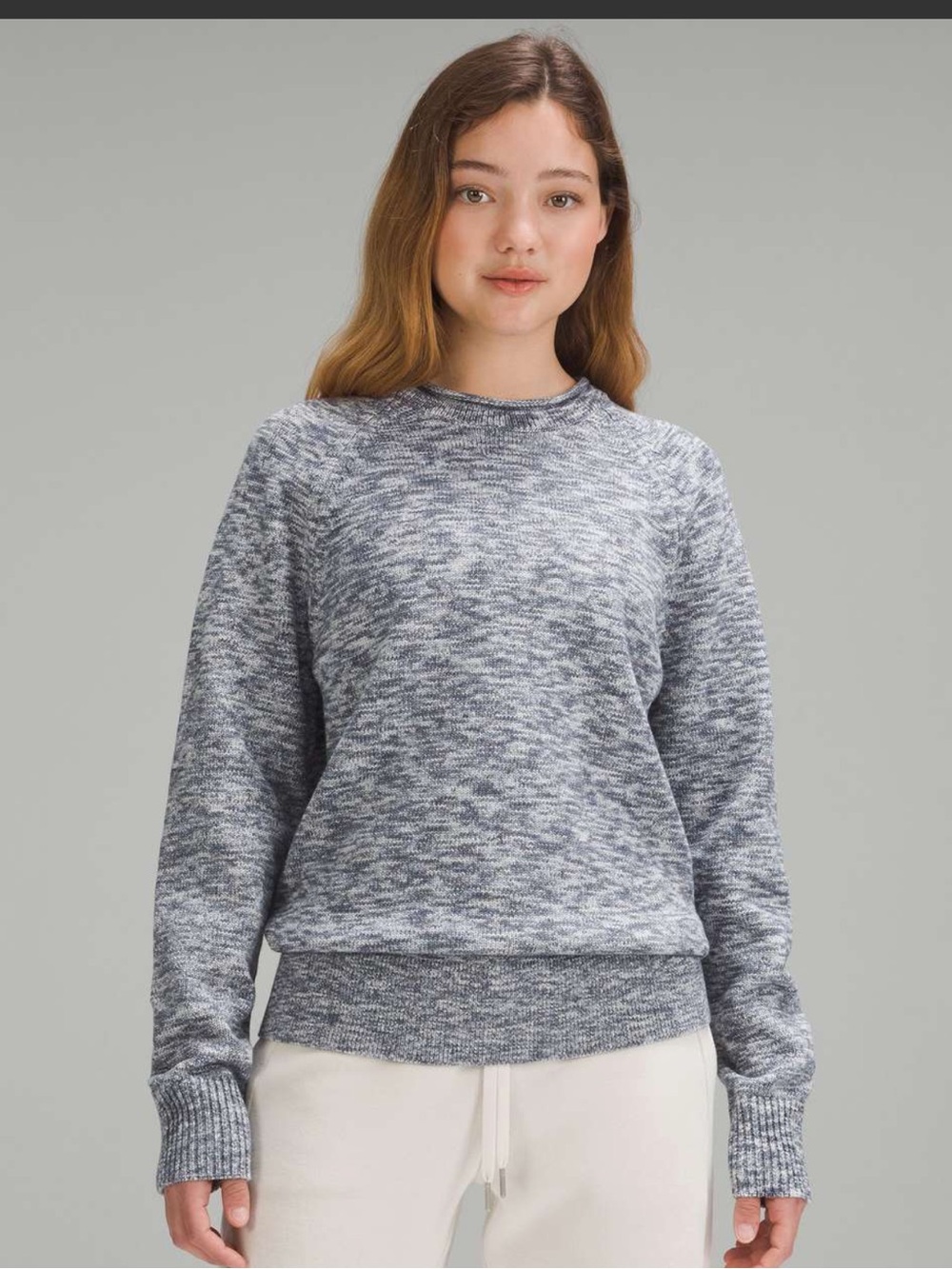 NWT New LULULEMON Boxy Cotton Blend Sweater Blue White Gray Space Dye Medium M